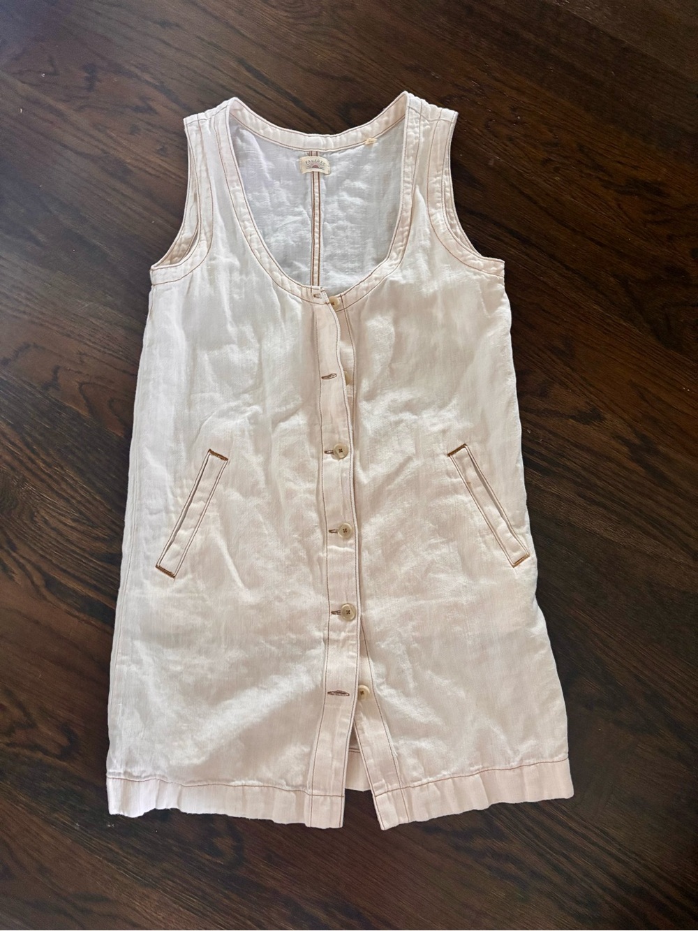 Faherty Cream Button-Front Sleeveless Linen Dress